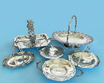 Vintage Silver Plated Serving Baskets Collection. Ornate Handled Trays. Sold Separately