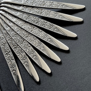Vintage Floral Stainless Steel Flatware Set MCM Caress Pattern