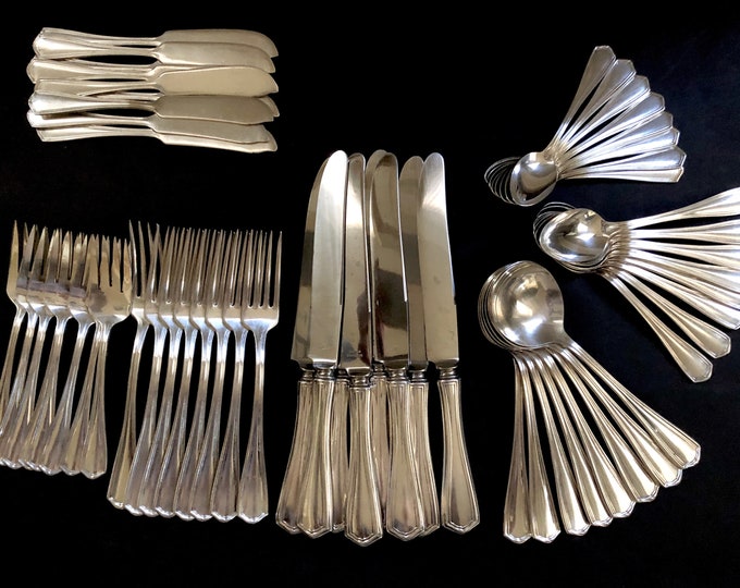 Antique Vintage Silver Plated Flatware Set for 8 in Jefferson Pattern