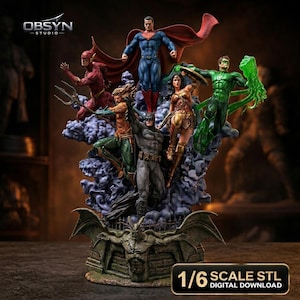 Équipe de super-héros STL | Diorama inspiré de la Ligue des Justiciers | Fichier d'impression 3D