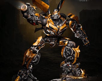 Bumblebee Fanart STL Statue | 1/6 Scale Mecha with Cannon Arm (3D Print File Model Download)