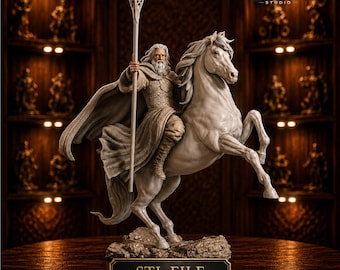 Gandalf The White STL File | Lord of the Rings Wizard Statue | Fantasy Rider 3D Print Model | High Detail Resin STL Download