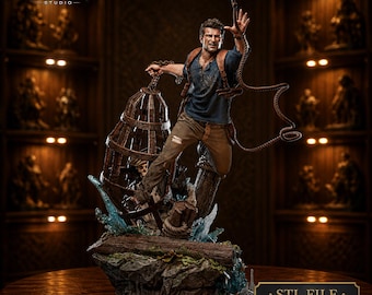 Treasure Hunter Adventurer STL Statue | Action Jungle Explorer With Skeleton Diorama 3D Print Model