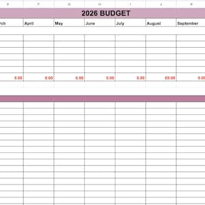 May include: A spreadsheet labelled "2026 BUDGET" with sections for income and expenses. Income categories include "Salary 1," "Dividends," and "Tax." Expense categories listed are "Mortgage," "Food/Groceries," and "TV Licenses." The spreadsheet is organised in monthly columns.