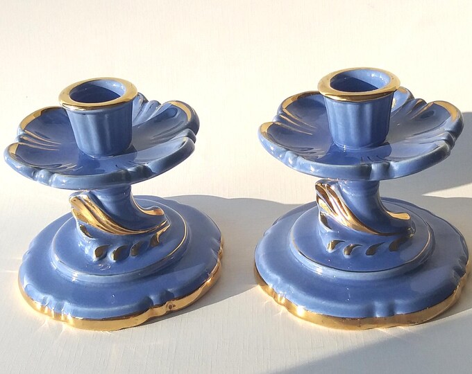 Pair of Candle Holders by Arthur Percy Gefle Upsala - Ekeby from Safir Series. Beautiful Art Deco Design. Made in Sweden. Original Marking.