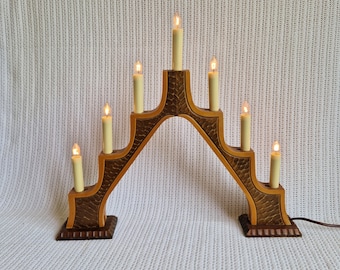 Vintage Philips Ljusstake - TYP PH 51 Electric Wooden Christmas Candleholder. Original Box. Hand Carved in Sweden. Good Vintage Condition.