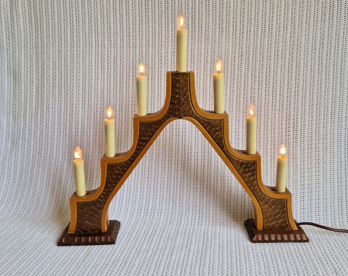 Vintage Philips Ljusstake - TYP PH 51 Electric Wooden Christmas Candleholder. Original Box. Hand Carved in Sweden. Good Vintage Condition.
