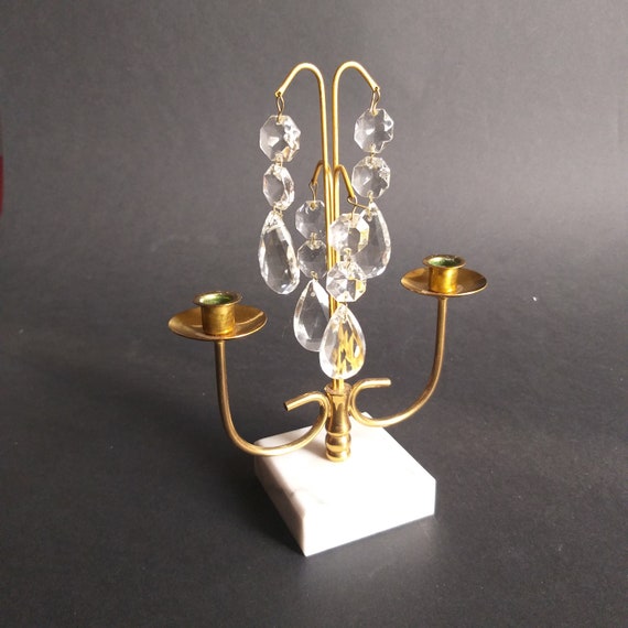 Vintage Swedish Crystal Candle Holder on Marble Base. Brass Etsy