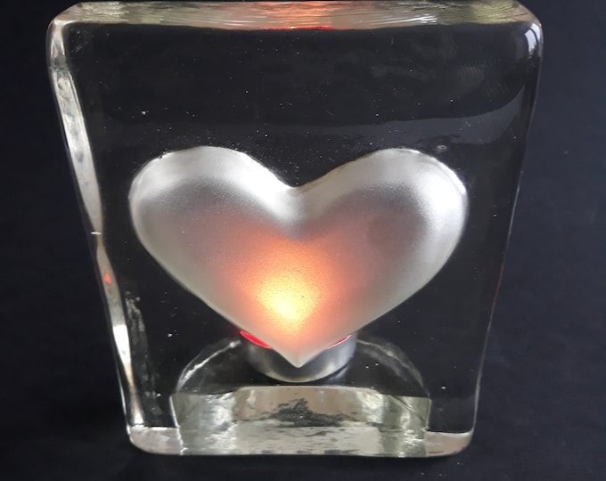 Lisabeth Dahl Clear Glass Heart Tea Light Holder Denmark. Danish Design Paperweight. Scandinavian Glass Home Decor for Romantic Evenings.
