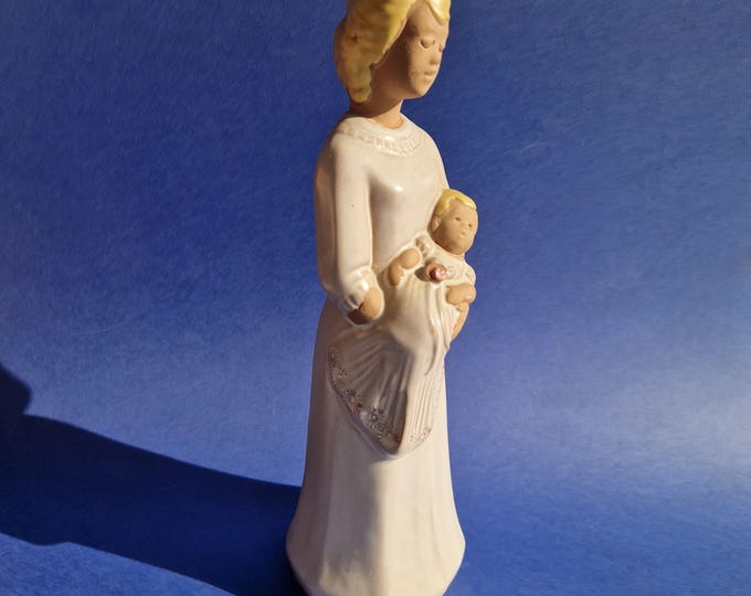 Vintage Jie Gantofta Sweden Tall Ceramic Figurine Mother with Child at Christening. Swedish Home Decor. Signed.