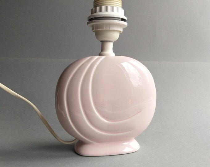 Light Pink Small Lamp Ceramic Base from 70s. Beautiful Shape. Flowy Lines. Cute Bedside Table Lamp. Excellent Condition. Vintage Home Decor.
