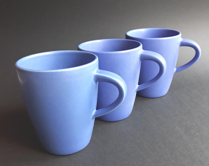 Set of 3 Vintage Hoganas Keramik Sweden Stoneware Cups Mugs in Blue Colour Glaze. Marked. Swedish Tableware. Scandinavian Design from 70s.