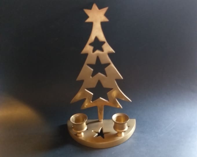 Sturdy Solid Brass Christmas Three Candle Holder for Two Candles from Sweden. Scandinavian Home Decoration. Patina. Star Pattern.