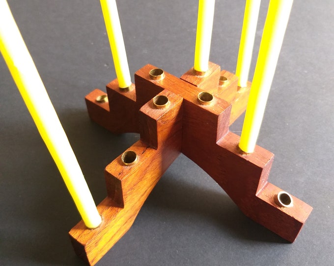 Small Vintage Teak Candle Holder for Super Thin Twelve Candles from Sweden. Brass Inserts. Mid Century Modern Style. Ideal for Small Spaces