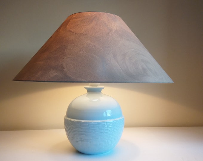 Baby Blue Lamp Ceramic Base from 70s or 80s. Beautiful Round Shape. Ornamented Base Underside. Night Light. Excellent Vintage Home Decor