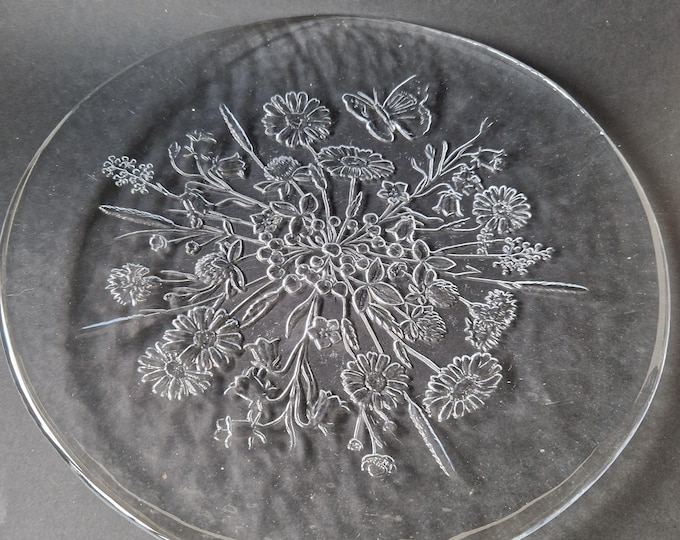 Sweden Kosta Boda. Large 13.6" Clear Crystal Glass Bowl. Pattern "Ulla". Design Kjell Engmann. Flower Butterfly Design. Scandinavian Design.