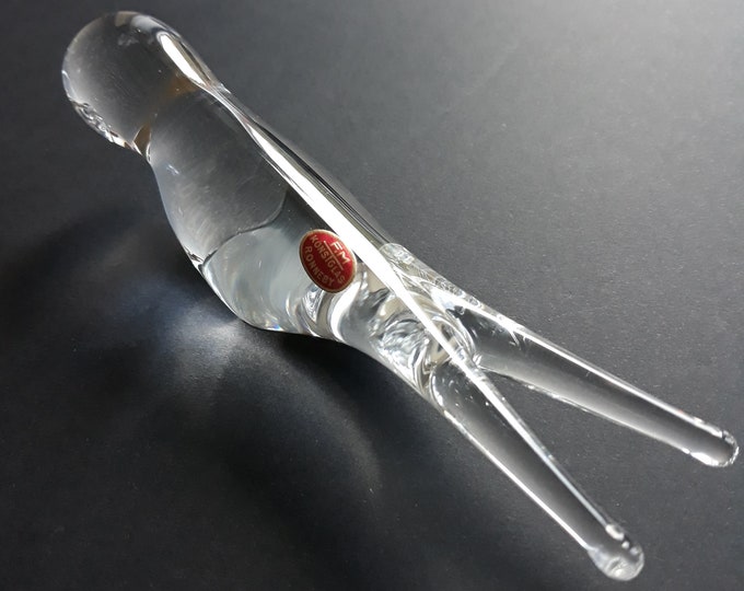 FM Konstglas Ronneby Clear Crystal Art Glass Swallow Bird Figurine. Paperweight. Sun Catcher. Mid-Century Modern. Vintage Home Decoration.