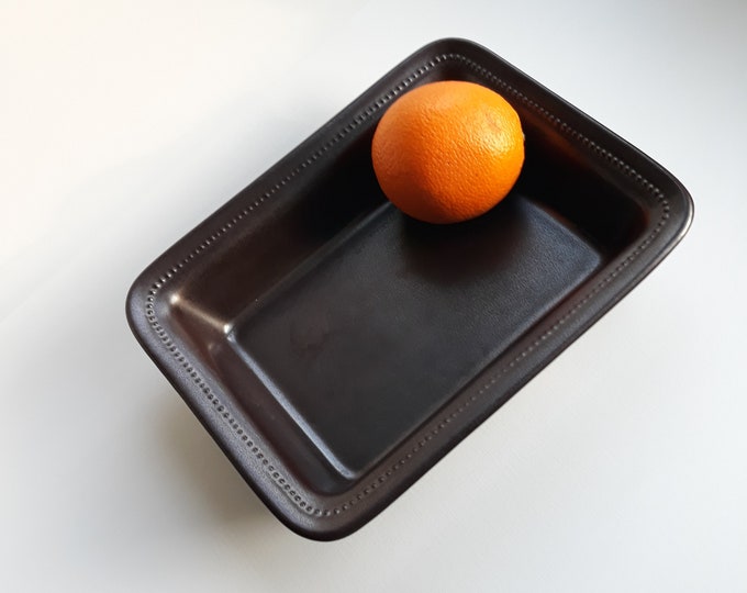 Old Hoganas keramik Sweden. Brown stoneware rectangular dish. Made in Sweden. Stamped. Nice piece of Swedish pottery.  Excellent condition.