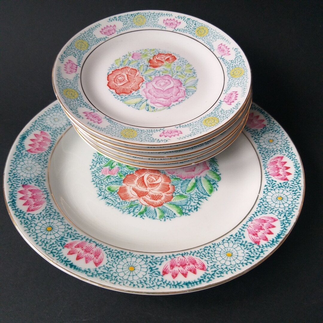 Vintage Chinese Dinnerware Set Oriental Peony Pattern In Pastel 