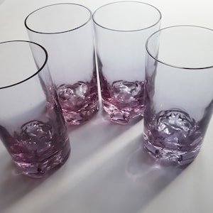 Set of Four Beautiful Vintage Neodymium Glass Drinking Glasses. Colour Changing Pink Purple. Capacity 175 ml. Drinkware. Housewarming Gift.