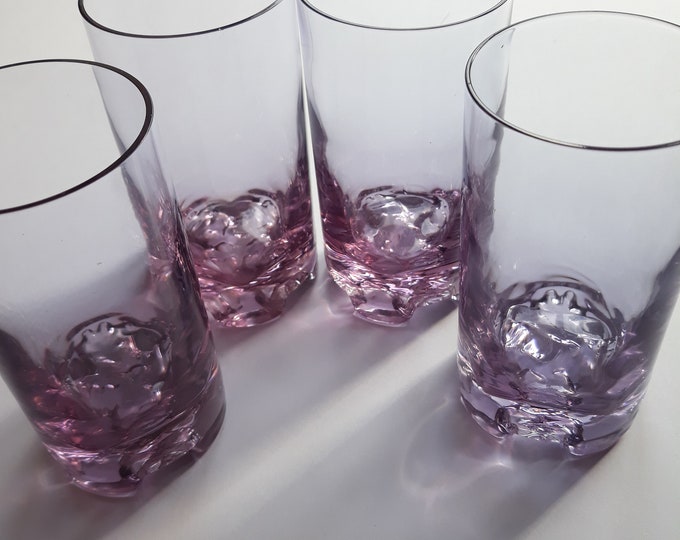 Set of Four Beautiful Vintage Neodymium Glass Drinking Glasses. Colour Changing Pink Purple. Capacity 175 ml. Drinkware. Housewarming Gift.