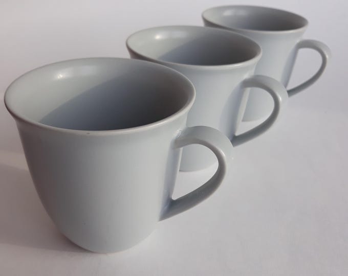 Set of 3 Vintage Hoganas Keramik Sweden Stoneware Cups Mugs in light Grey Colour Glaze. Marked. Swedish Tableware. Scandinavian Design 80s.