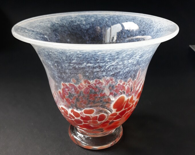 Tingsgarden Eskilstuna Sweden. Hand Blown Vase, Bowl on Leg. Beautiful Hand Made Art Glass Piece. Engraved on Bottom. Vintage Home Decor.