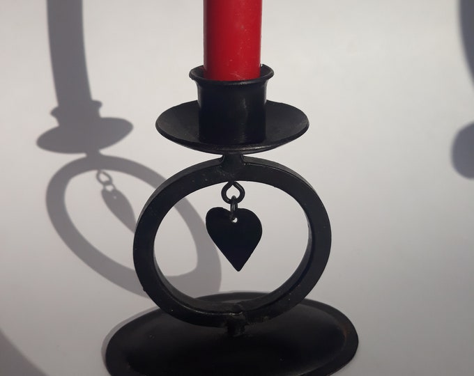 Swedish Vintage Black Colour Forged Metal Candle Holder with Hart Pendent. Metal Art. Made in Sweden. Scandinavian Design Home Decoration. .
