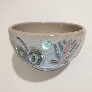 Laholm Keramik Sweden. Beautifully Decorated Ceramic Bowl. Stylized Floral Pattern in Soft Pastel Colours. Vintage Swedish Pottery Rare Find