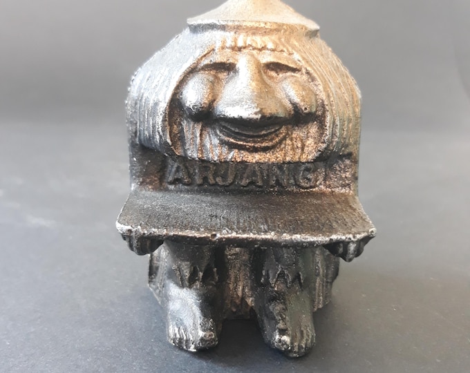 Norwegian Swedish Troll Figurine. Made of Metal Cast Iron in a Bronz Black Colour. Dated from Jahre 1972. A Smiling Nice Troll. Collectible.