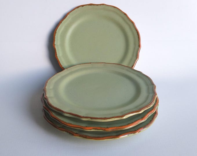 Vintage Gabriel Burmeister Plate (Cake) marked 395. Oliv. Matt glaze. Orange/ Brown Glossy Wavy Edge. Scandinavian Pottery. Made in Sweden.