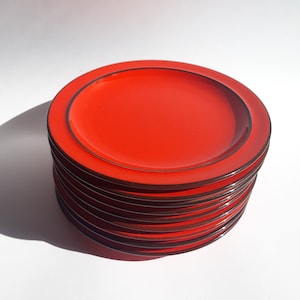 Set of 2 Vintage Thomas Rosenthal Germany 19.7 cm (7.75&quot;) Ceramic Plates. Red Flame Colour Glaze. Scandinavian Design by Hertha Bengtson.