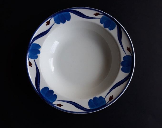 Vintage Gustavsberg Sweden Soup Plate or Salad Bowl in Pattern Liljablå. Blue Floral Decor around the Edge. Design by M. Hennix. Marked.