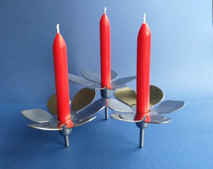 Monika Mulder IKEA Sweden. Stainless Steel Triple Tripod, Candlestick, Candle Holder. Stockholm Model. Original Sticker. Scandinavian Design