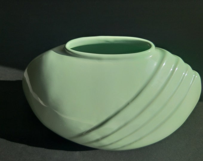 Pale Green  Vase from Sweden. Simple Elegant Lines. Perfect Vintage Interior Piece from 80s. Boudoir Vase in Soft Pastel Tone with Ruffles.