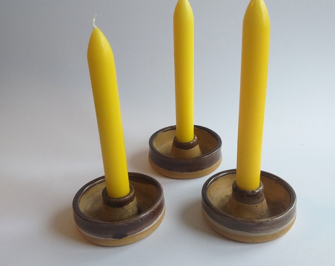 Set of 4 Stenstrup Ceramic Denmark Semi Glazed Candleholders in Brown Tones. Scandinavian Pottery. Home Decor.