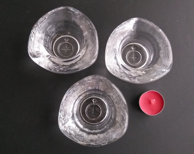 Reijmyre Sweden. Crystal Glass Tea Light Holder. Vintage Candle Holder. Triangle Shape. Home Decor from 70s. Scandinavian Swedish Art Glass.