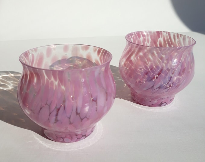 A Pair Tealight Holders. Scruf Glasswork Sweden. Designed  Lisa Larson in Beautiful Pink Shades. Swedish Vintage Glass. Scandinavian Design.