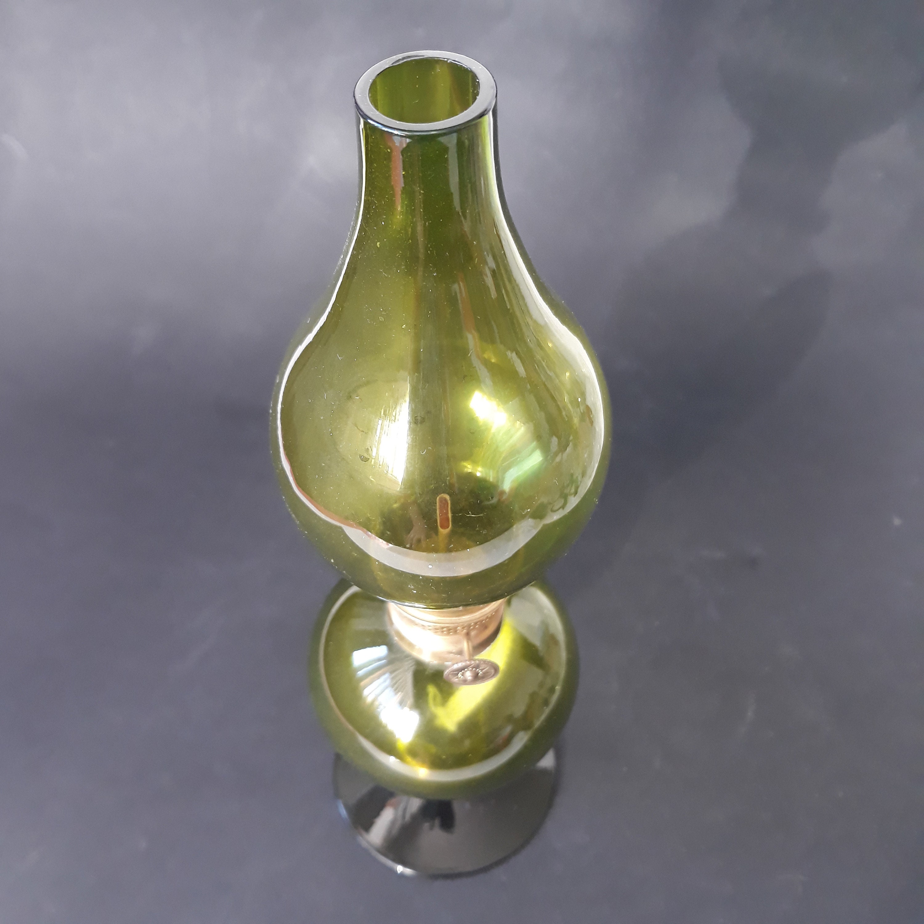Vintage Green Glass Oil Lamp. Brass Metal Details. All the Etsy