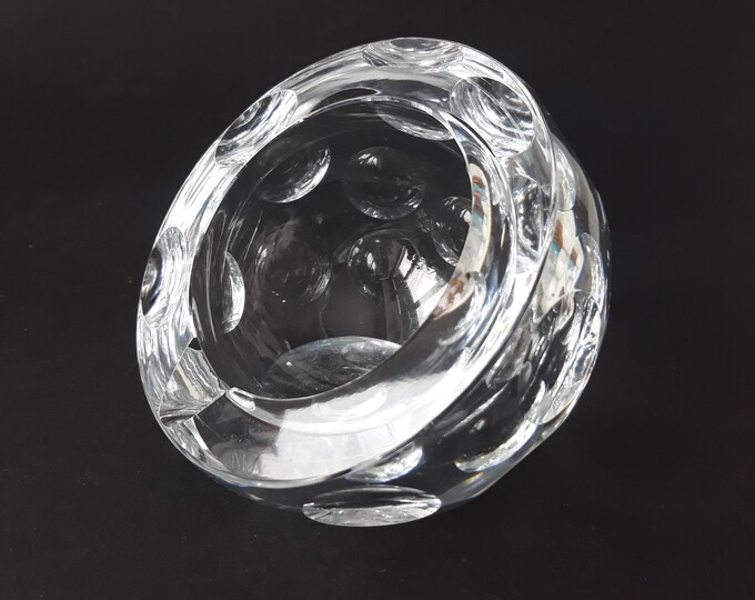 Fantastic Vintage Swedish Crystal Clear Glass Cigar Ashtray in Orb Shape. Mid-century Modern Style. Made in Sweden. Heavy. Rare Find.