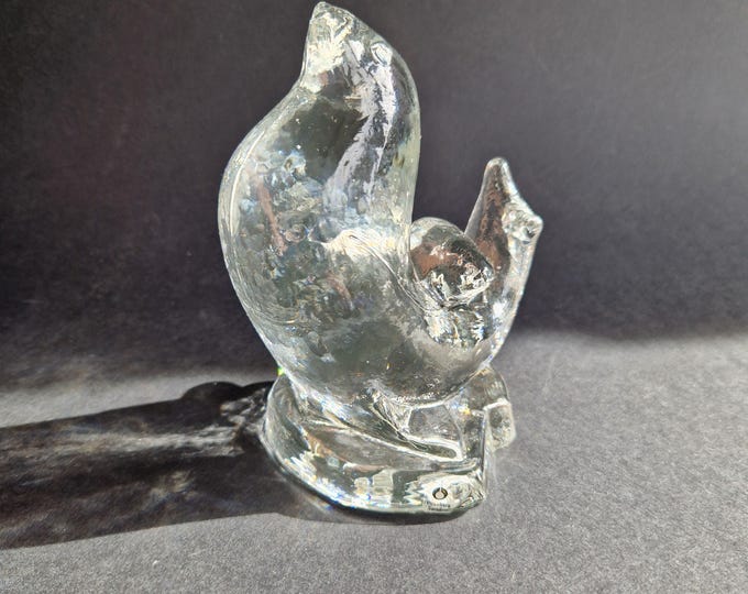 Pukeberg Sweden. Christal Glass Paper Weight Ship Designed by Uno Westerberg. Its Weighty and Good Looking Vintage Art Glass Piece from 70s.