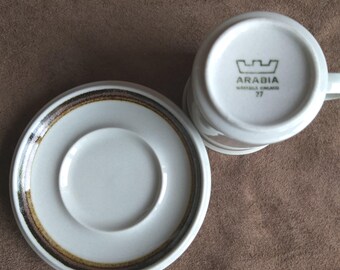Arabia Wartsila Finland. Espresso Coffee Cup and Saucer in Natural