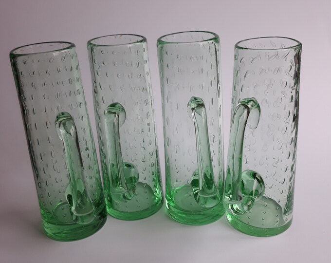 Pair of "Oxygene" Johansfors Glass Beer Mugs Cups in Light Green Colour with Controlled Bubbles. Would suit Ladies. Vintage Swedish Glass.