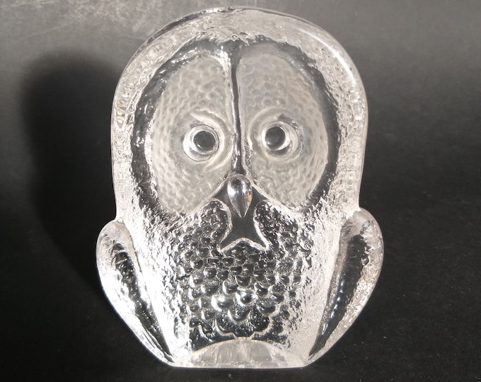 Kosta Boda Sweden Crystal Glass Owl Paperweight, Suncatcher, Figurine, Sculpture. Designed by Mats Jonasson. Vintage Swedish Home Decor.