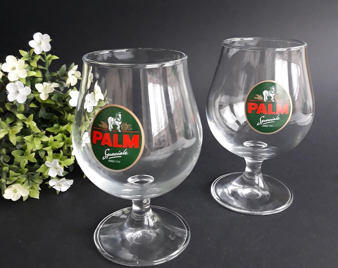 Set of 2 Palm Belgium's Amber Beer Pint Glasses Sniffers. Made by Ritzenhoff, Germany. Holds 1.33 litters.