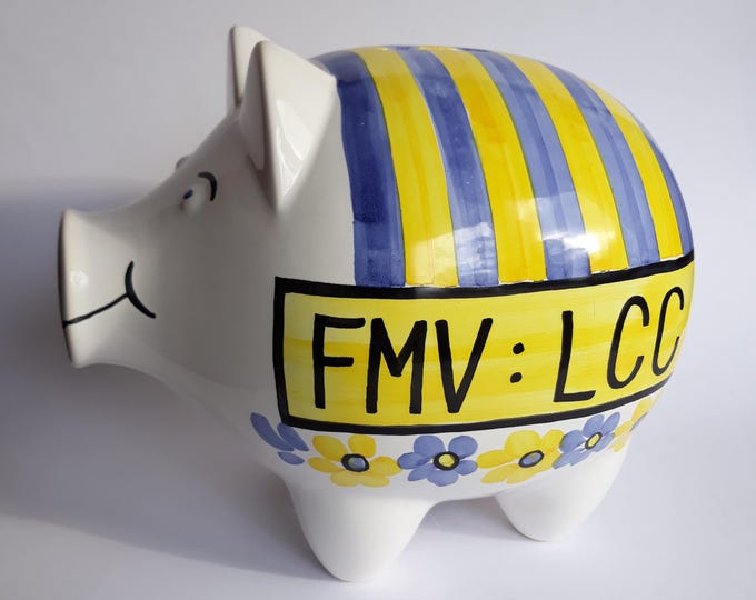 Huge Gabriel Sweden Ceramic Piggy Bank. Original Label. Special Order for Financial Company. Colourful. Hand Painted. Rare Find.