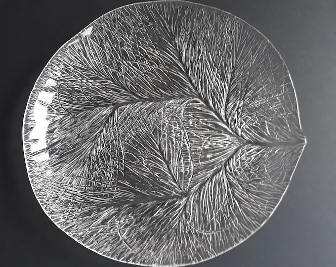 Hadeland Norway Crystal Glass Large Plate, Platter. Textured Pine Pattern. The Series Name is Furu (Pine). Design is Severin Brorby.