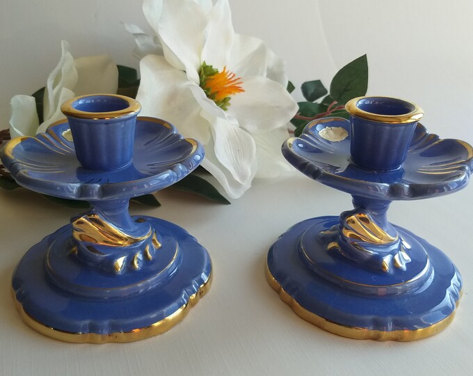 Pair of Candle Holders by Arthur Percy Gefle Upsala - Ekeby from Safir Series. Beautiful Art Deco Design. Made in Sweden. Original Marking.