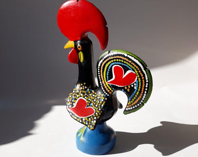 Ceramic Rooster of Barcelos Portugal Figurine 7.48". Bright Colours. Hand Painted. Beautiful Spring Table Dekor for Holydays. Accent Piece.