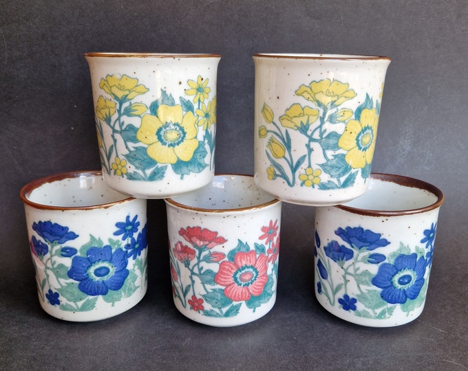 Pair of Mugs of your Choice. Speckled Stoneware Vintage Japanese Otagiri Style Coffee Tea Cups Mug. Floral Design. Blue Yellow Pink Colour.